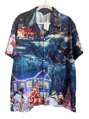OUKU Men's Chistmas Santa Reindeer Snowman Button Down Shirt